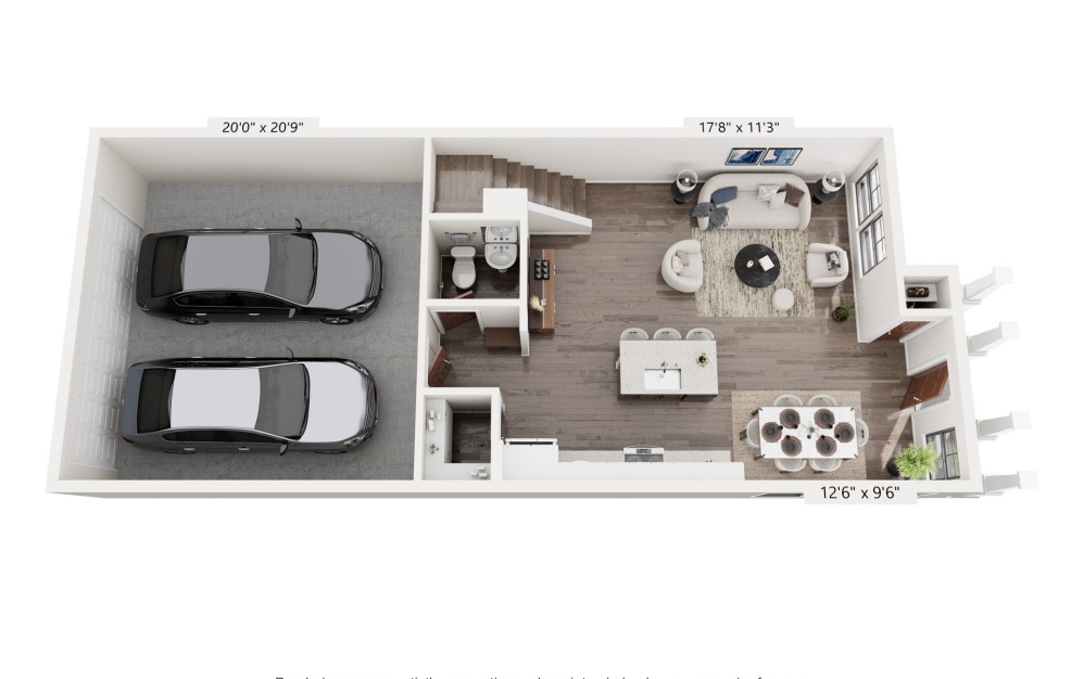 Oasis - 3 bedroom floorplan layout with 2.5 bathrooms and 1663 square feet (Floor 1 End)