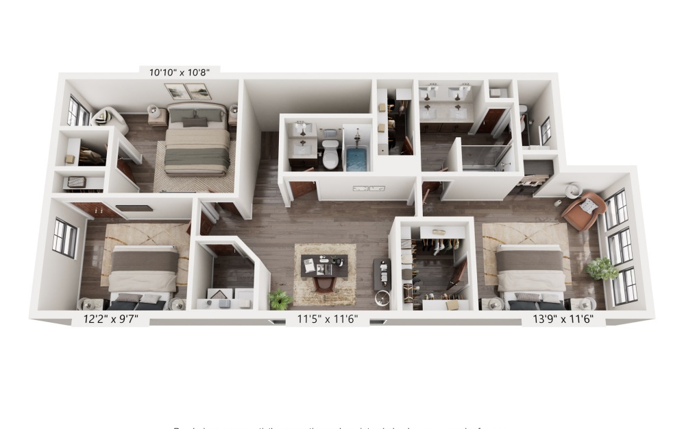 Oasis - 3 bedroom floorplan layout with 2.5 bathrooms and 1663 square feet (Floor 2 End)