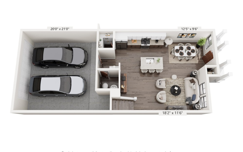 Oasis - 3 bedroom floorplan layout with 2.5 bathrooms and 1663 square feet (Floor 1 Interior)