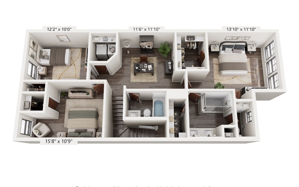Oasis - 3 bedroom floorplan layout with 2.5 bathrooms and 1663 square feet (Floor 2 Interior)